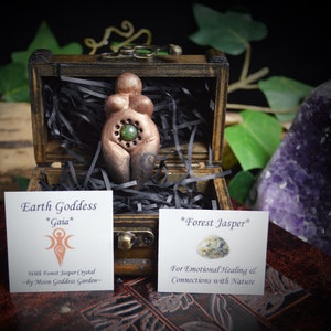 Witches Earth Goddess Altar Piece with Forest Jasper Crystal Talisman in Chest Gift Wiccan Pagan