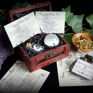 Moon Magic Kit Selenite Sphere chest set Luna Phases Moon Water Blessing Spell Witch Wiccan Pagan Crystal Altar