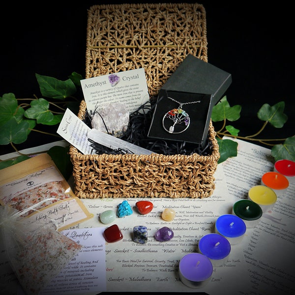 Chakra Gift Basket  Pendant Candles Bath Salts  Pagan Wiccan Witchcraft Yule Xmas Gift