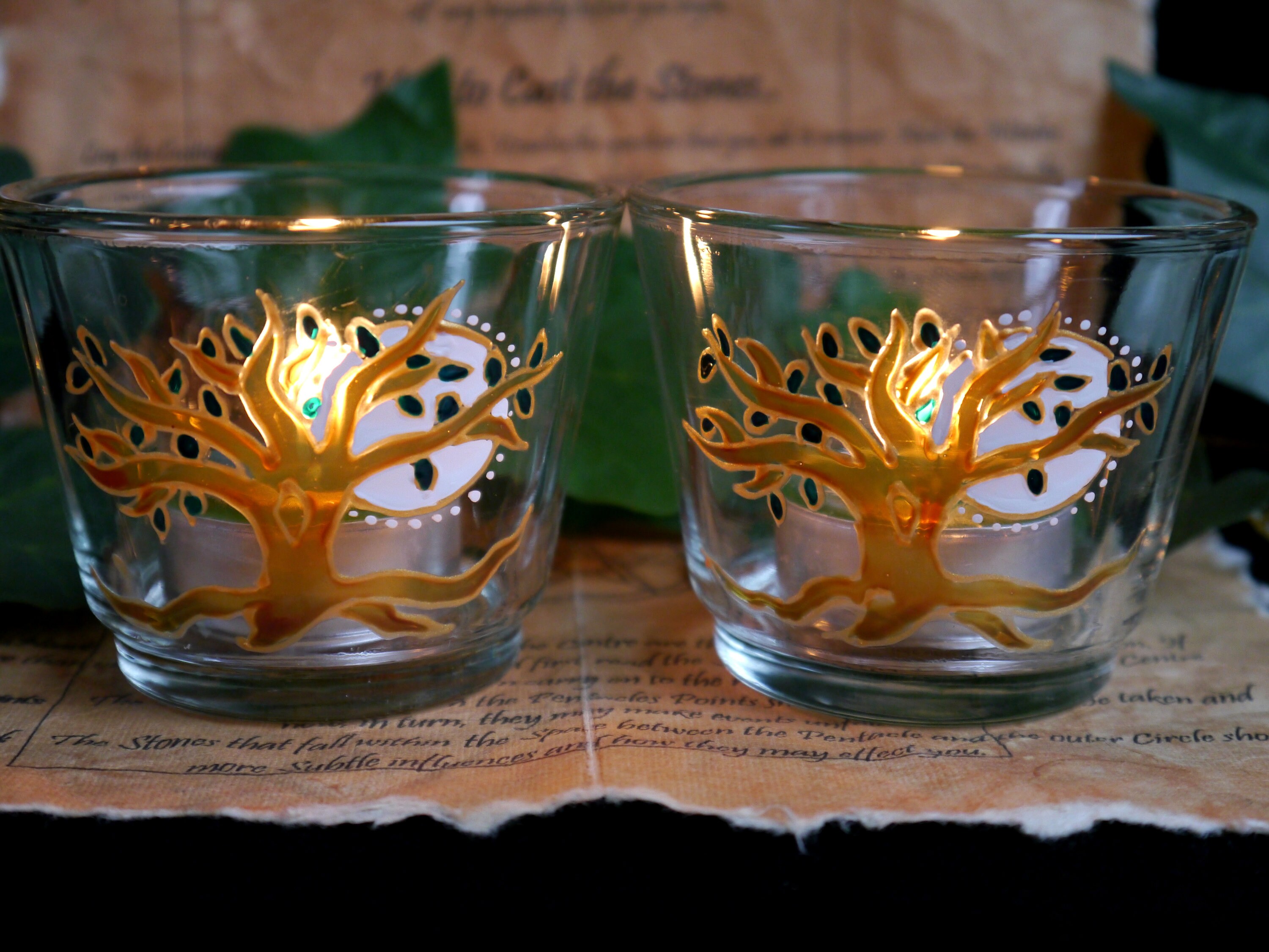 Tree of Life Glass Candle Holders with Full Moon Witches Altar Etsy