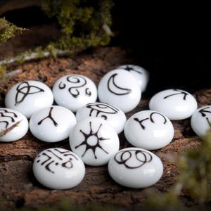 13 Witches Runes: White Glass Divination Set with Black Bag