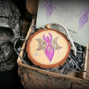 Goddess and Triple Moon Wooden Altar Piece: Wicca Pagan Talisman