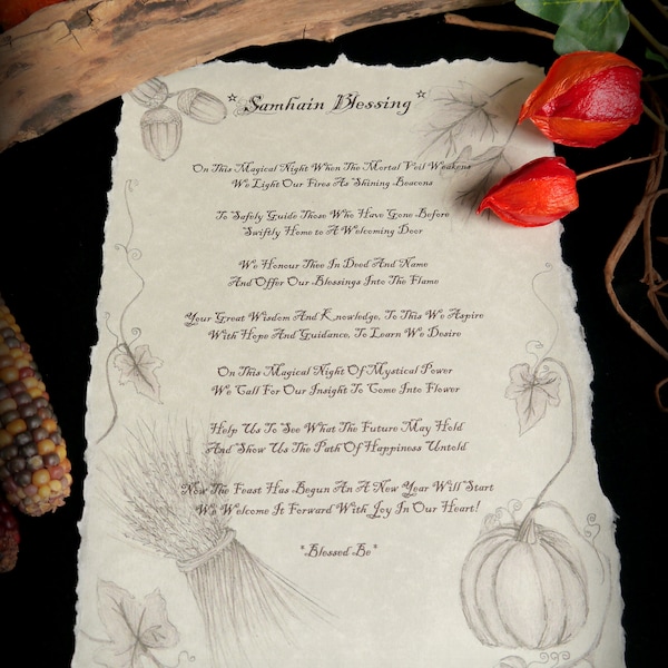 Witches Samhain Blessing Poem A4 Poster on Parchement Paper Pagan Wiccan Spells Gift