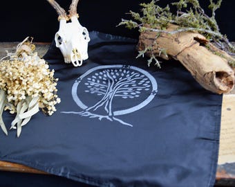 Handmade Black Altar Cloth: Silver Tree of Life, Wiccan Pagan Tarot