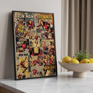 Pôster do Homem de Ferro, Arte de Parede do Tony Stark, Impressão em Colagem da Marvel Comics, Decoração Vintage de Super-Herói, Arte Retrô para Quarto com Tema de Quadrinhos, Presente para Fã da Marvel
