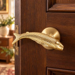 Solid Brass Goldfish Cabinet Knob, Fish Drawer Pull, Vintage Animal Wardrobe Handle, Coastal Furniture Hardware, Single Hole