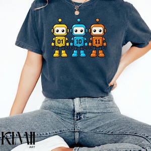 01 10 11 Robot T-shirt, söt robotälskare-present, AI-maskingrafik-t-shirt, rolig kodningsrobotdesign futuristisk teknikkonst-present