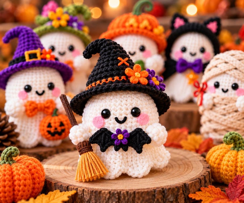 Little Boo crochet pattern: plush Halloween ghost amigurumi trio PDF
No Sew MINI Ghosts Wearing Hats 13 in 1 PATTERN BUNDLE (no sew ghost crochet pattern, no sew halloween crochet pattern, crochet ghost)