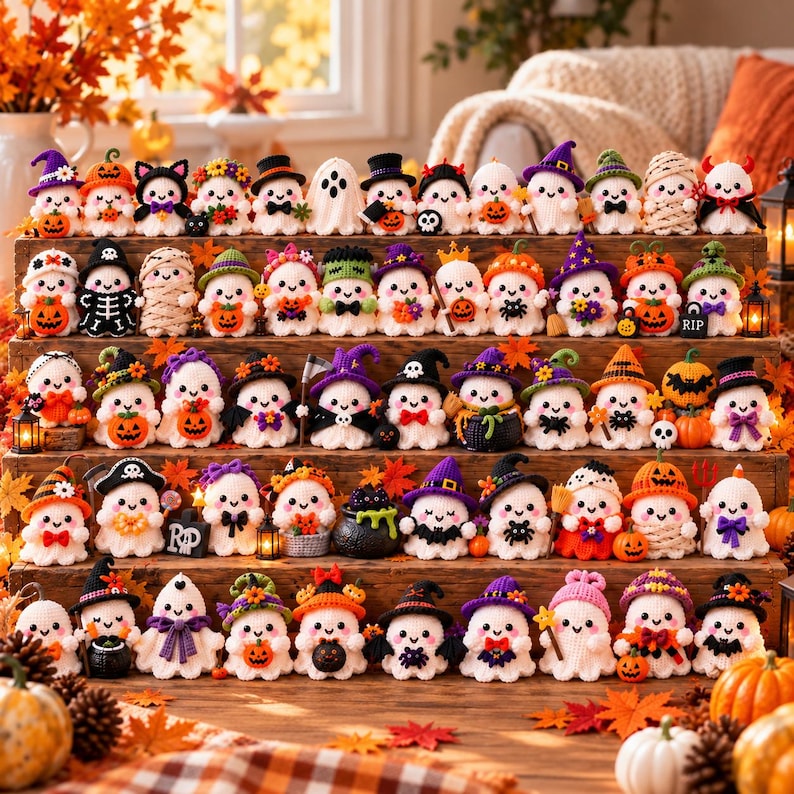 Paquete de patrones de fantasmas a crochet, 24 patrones de amigurumi de Halloween, fantasma adorable y espeluznante en PDF, decoraciones de crochet para Halloween imagen 4