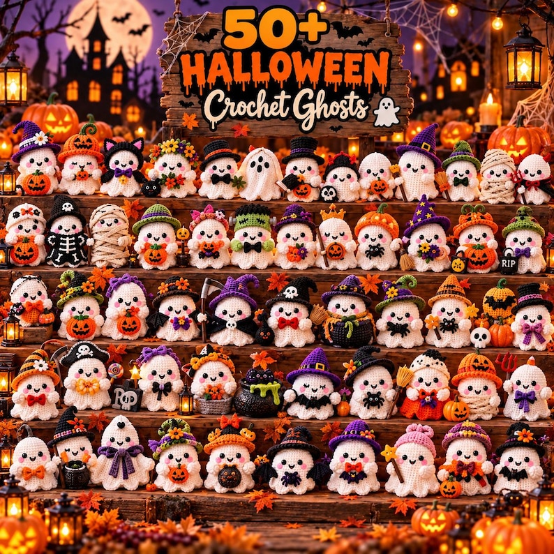 29in1 Mini Ghosts Crochet PDF Pattern - Beginner Friendly Crochet Bundle Ghost Amigurumi - Cute Halloween Easy and Quick Crochet Pattern