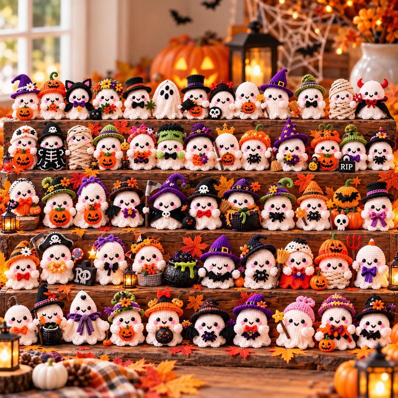 Halloween Crochet Pattern | Ghost Plushies | 18 in 1 Pattern Bundle | Annie Carraway Art | PDF Pattern