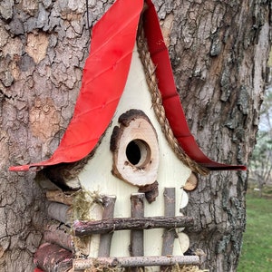 Bird House, functional and decorative birdhouse, unique and whimsical Birdhouse in color options, garden art, gift, garden decor image 1