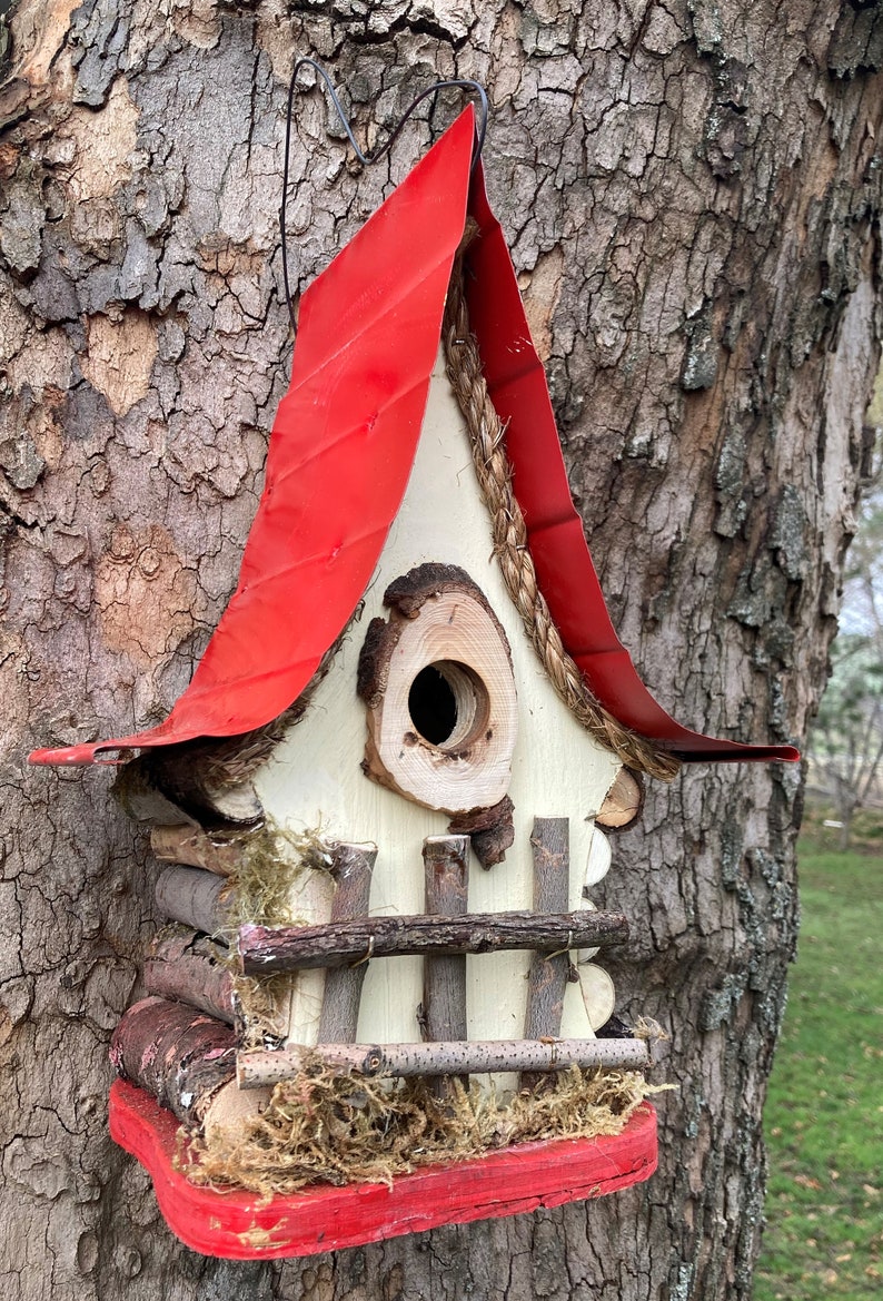 Bird House, functional and decorative birdhouse, unique and whimsical Birdhouse in color options, garden art, gift, garden decor image 1