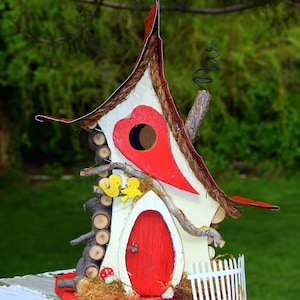 Birdhouse, Valentine Bird house, Outdoor Birdhouse, functional birdhouse, Love Shack, valentine gift, custom birdhouse, gift image 1
