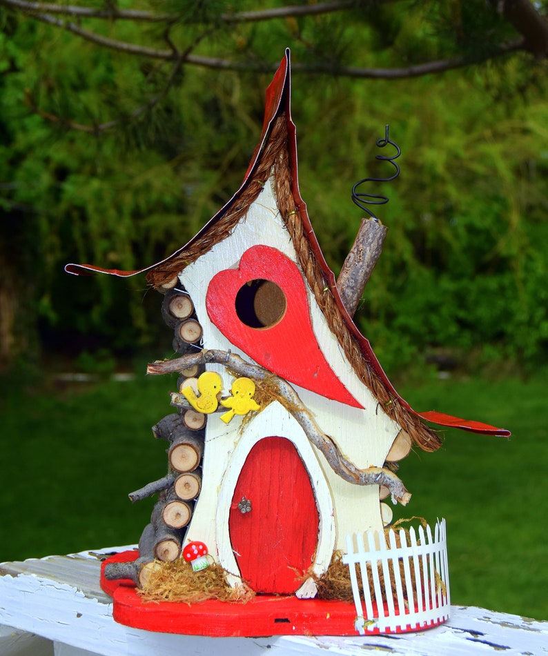 Birdhouse, Valentine Bird house, Outdoor Birdhouse, functional birdhouse, Love Shack, valentine gift, custom birdhouse, gift image 1