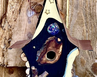 Birdhouse, birdhouses, bird house, moon, stars, dream, functional birdhouse, Starry Night, Blue Moon