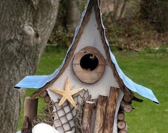 bird house, Nautical birdhouse, functional birdhouse, beach art, garden art, custom birdhouse, gift, beach shack, garden  art