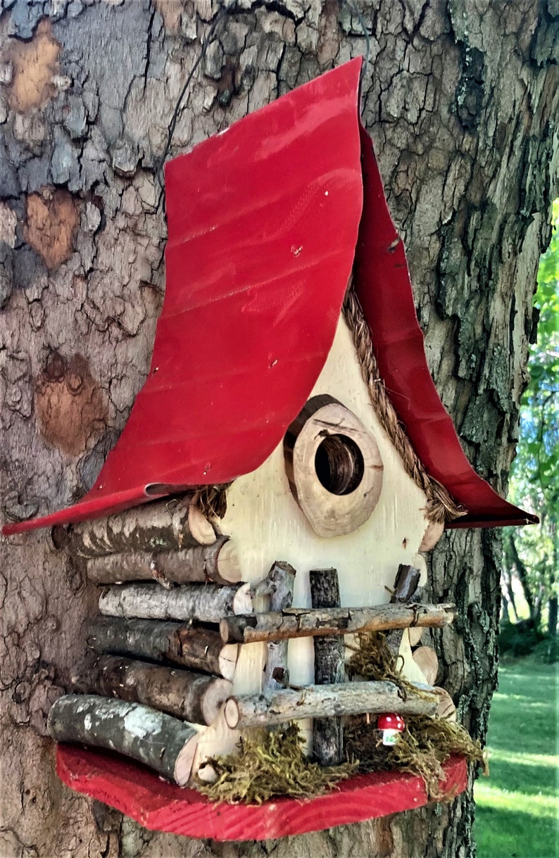 Bird House, functional and decorative birdhouse, unique and whimsical Birdhouse in color options, garden art, gift, garden decor image 3