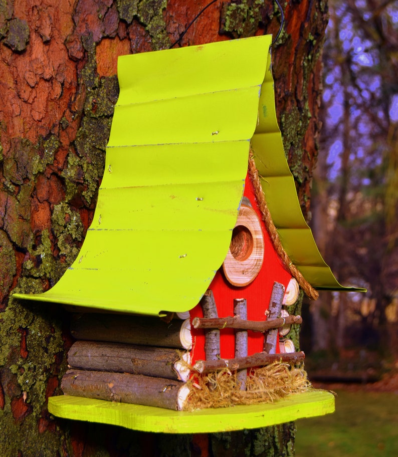 Bird House, functional and decorative birdhouse, unique and whimsical Birdhouse in color options, garden art, gift, garden decor image 9