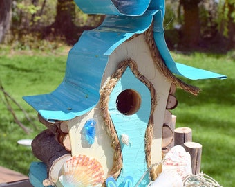 Bird House, birdhouse, nautical birdhouse, beach shack, nautical art, beach decor, functional birdhouse, garden art