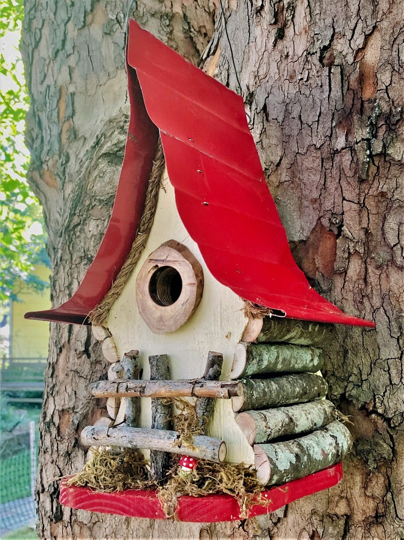 Bird House, functional and decorative birdhouse, unique and whimsical Birdhouse in color options, garden art, gift, garden decor image 2