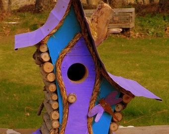 bird house, Birdhouse, Whimiscal birdhouse in color options with dragon fly, garden art, in color options