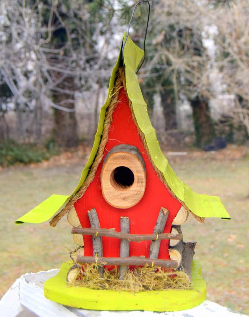 Bird House, functional and decorative birdhouse, unique and whimsical Birdhouse in color options, garden art, gift, garden decor image 4