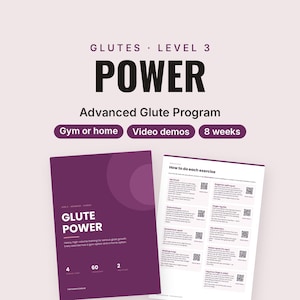 Programa avanzado para glúteos en PDF, plan de entrenamiento intenso de glúteos y fuerza de 8 semanas, 4 días a la semana, gimnasio o casa, demostraciones en vídeo, imprimible.