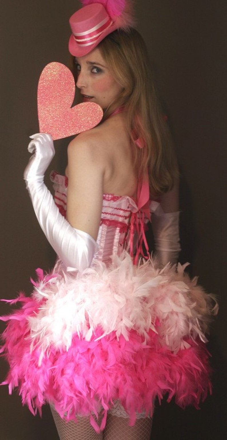PINK LADY Burlesque Costume Corset Can Can Showgirl Feather Etsy