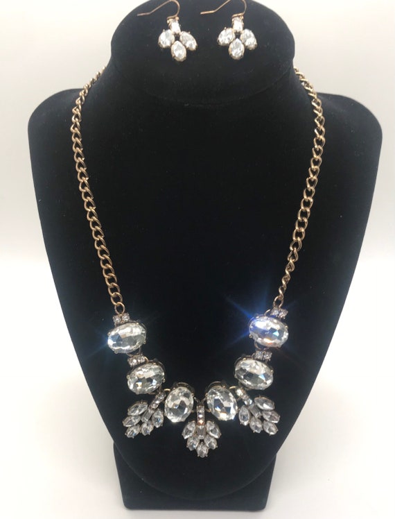 Vintage Rhinestone Necklace Earring Set Drag Quee… - image 1