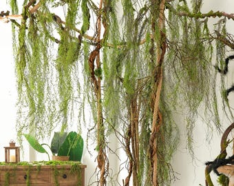 63 inch Faux Weeping Willow Branch with Hanging Moss Garland for Rustic Wedding and Wall Decor
