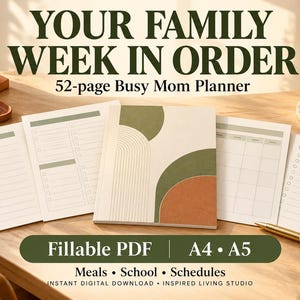 Busy Mom Planner, A4 A5 Printable & Fillable PDF, Digital Download