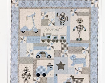 Play Days Bunny Hill Quilting pattern by Anne Sutton - Baby Blanket Applique Pattern Robots. Trucks. Trains -  Baby Quilt Pattern, 58 by 50