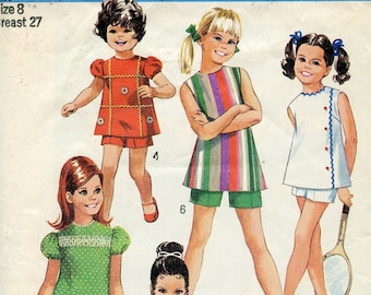 1960s Girls Dress and Shorts Sewing Patterns - 60s Girls pattern - Size 8 Girls Chest 27- Simplicity 8764