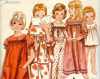 1960s Sweet Girls Pajamas Sewing Pattern - Shallow scoopneck PJ, Babydoll style, Capri pants-  Butterick 3743