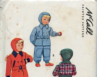 1940s Childs's Two Piece Snow suit and cap Sewing Pattern - Size 4 McCall's 6241 UNCUT