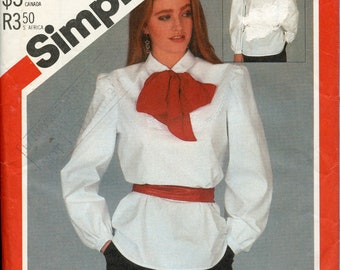 1980s Misses Tie collar Blouse Sewing Pattern - Detachable collar pattern -  Size 10 Bust 32 1/2 Simplicity 5548