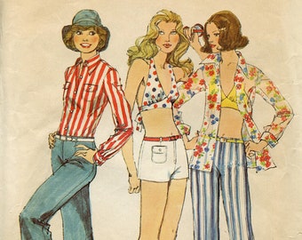 Vintage Simplicity 6354 Sewing Pattern Hip Hugger Pants 1970s Halter Top Pattern Bust 32.5 Short Shorts Pattern 1970s Vintage Sewing