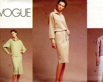 Vogue Seperates Sewing Pattern - Pullover Dress Pattern, Yokes, Tapered Pants, Slit Pants - Size 8 10 12 Bust 31 32 1/2 34 Vogue 7411  UNCUT