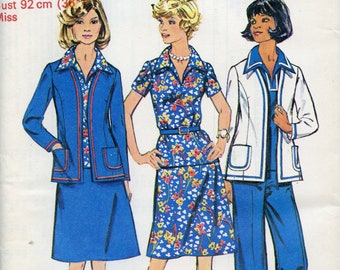 70s Veste sans ligne, Top, Jupe et Pantalon Couture Modèle - Look slimmer Separates - Taille 14 Buste 36 Simplicité 6167 non-coupe
