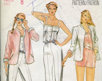 80's Square neck Jumpsuit Sewing Pattern  - Cami Top Romper Pattern and Reversable Jacket Pattern - Size 8 Bust 30 1/2 Butterick 3705 UNCUT