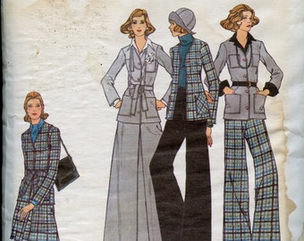 70s Wardobe Sewing Pattern - Wide legged Pants Pattern, Jacket Easy Pattern - Size 12 Bust 34 Butterick 3304 UNCUT