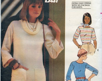 Misses Fast and Easy Knit Top Sewing Pattern - 70s Long Sleeve top pattern, Roll collar - Size 10 Bust 32 1/2 Butterick 4922 UNCUT