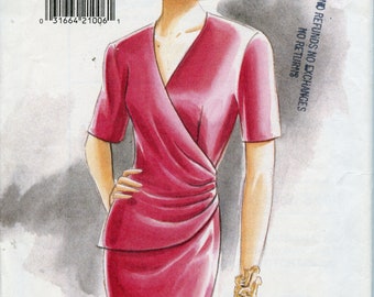 Vogue Semi-Fitted Wrap Dress - Below mid-knee, Tapered dress Pattern - Size 8 - 10- 12 Bust 31 1/2 - 34  - Easy Ultra EZ Vogue 9189 UNCUT