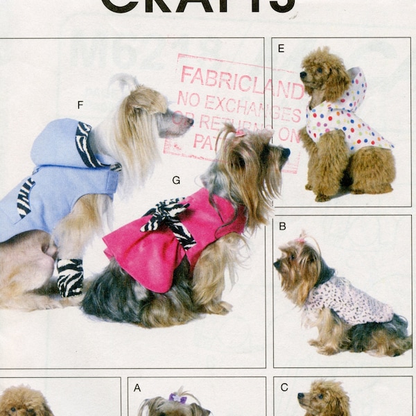 Dog Clothes Sewing Pattern -  Formal Dog Dress pattern, Dog Legwarmer Pattern - McCalls 6218 UNCUT