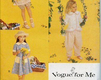 Girls Peter Pan collared Dress Sewing Pattern - Bloomers, Pants, Hat and headwrap - Vogue for me Vogue 9434 Size 5 6 6x UNCUT