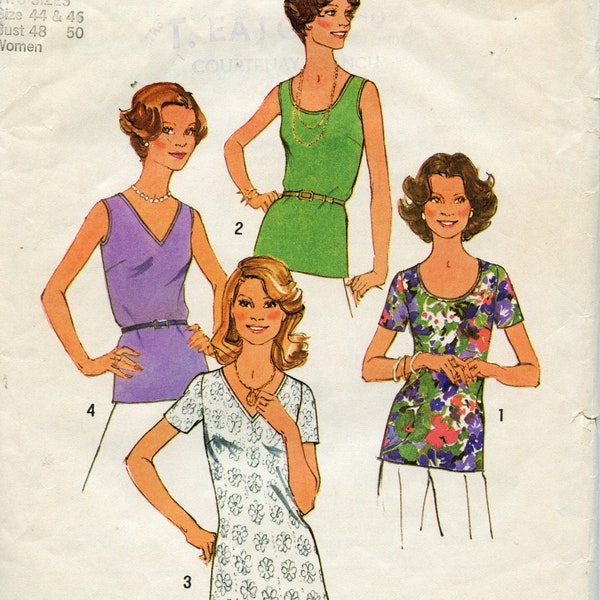Women's Simple to Sew Long Sleeveless Top Pattern - Below hip Length Top Pattern - Size 44 and 46 Bust 48 50 Simplicity 6975 UNCUT