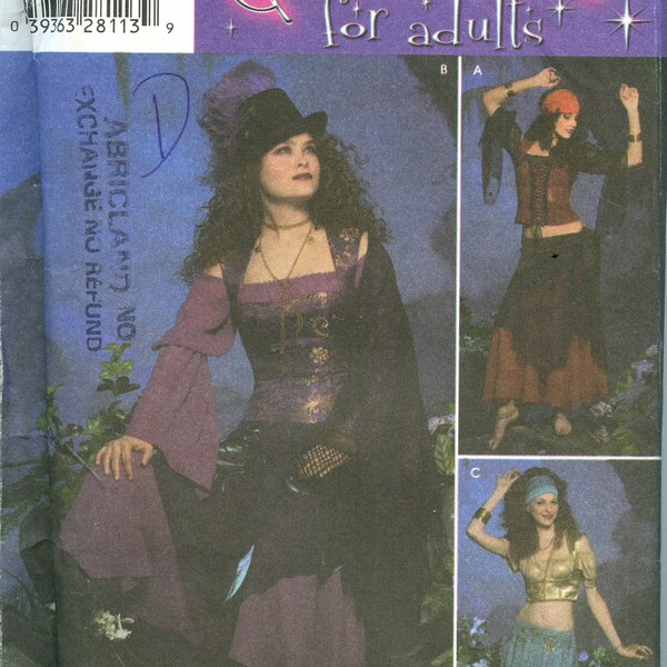 Patrón de traje gitano de mujer - Patrón de vestido gótico, traje de dama pirata - Plus Size 14 16 18 20 Busto 36 38 40 42 Simplicidad 4481 UNCUT