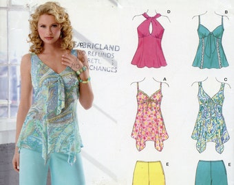 Misses Breezy Sleeveless Halter Handkerchief Top and Casual Pants Sewing Pattern - Size 8 10 12 14 16 18 New Look 6606 UNCUT
