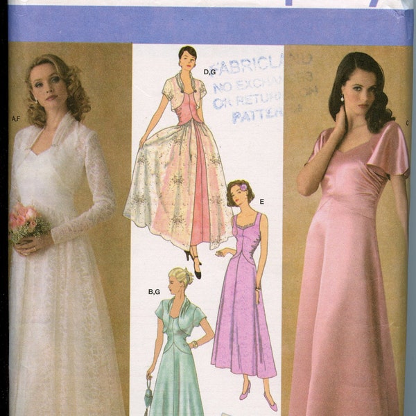 Misses 1930's Wedding Gown Sewing Pattern - Reissue Retro Pattern - Size 8, 10, 12, 14 16  Bust 30 to 38 Simplicity 4270 UNCUT